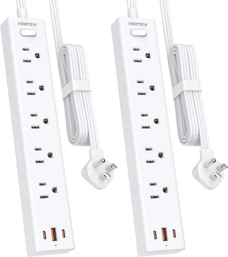 Vista 18 de HOPOW Regleta de alimentación de enchufe plano, cable de extensión ultrafino de 3 pies, protector de sobretensiones con 5 salidas y 3 puertos USB