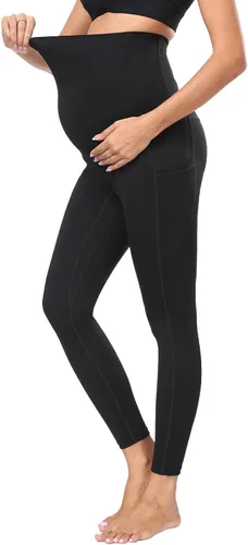 Vista 2 de JOJOANS Leggings de maternidad sobre el vientre con bolsillos, pantalones de yoga para embarazo, ropa deportiva suave, pantalones de maternidad