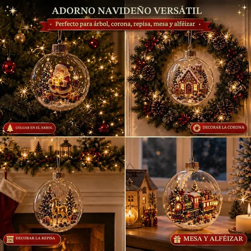 Vista 5 de Adorno de historia de Navidad brillante, mini escena navideña iluminada