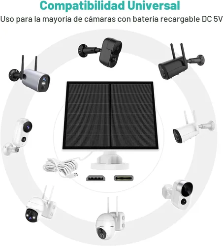 Vista 2 de Panel solar de 5 W para cámara de seguridad, panel solar USB para cámara de batería recargable DC 5 V para exteriores, paneles solares con puerto