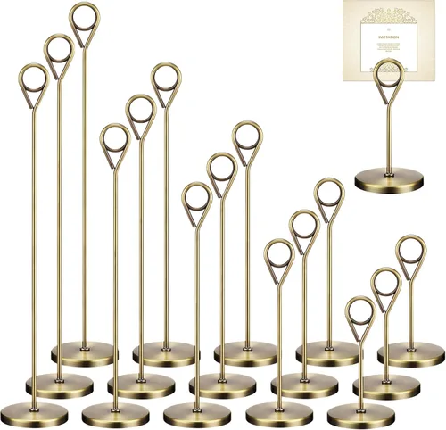 Vista 9 de Faccito 10 soportes extraíbles para números de mesa de 5 tamaños, soporte de tarjeta de metal, nombre, menú, nota, foto clip, soporte de mesa