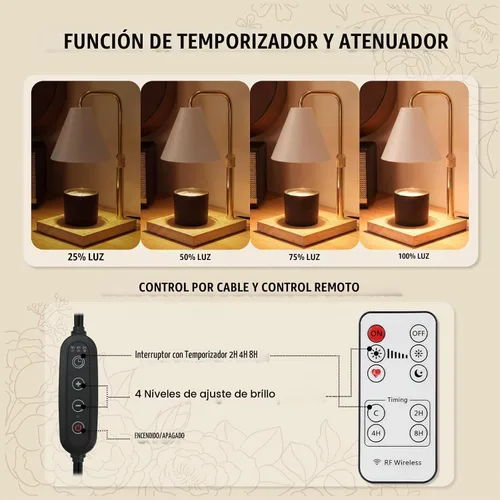 Vista 3 de Lámpara calentadora de velas con temporizador, regalos de cumpleaños C. Blanco