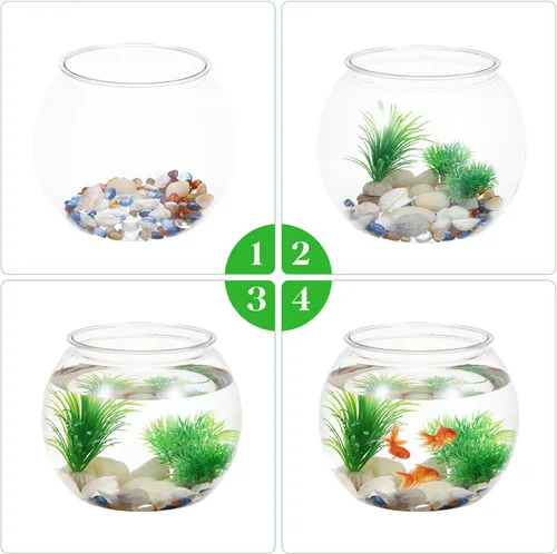 Vista 3 de Tazón de plástico de 1 galón, tanque Betta de pez dorado redondo transparente inastillable, pequeño jarrón de burbujas para centro de mesa, tarro