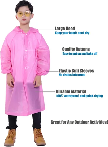 Vista 67 de Chaqueta de lluvia para niños, paquete de 2 ponchos de lluvia para niños, impermeables reutilizables para niños y niñas, impermeable, para exteriores