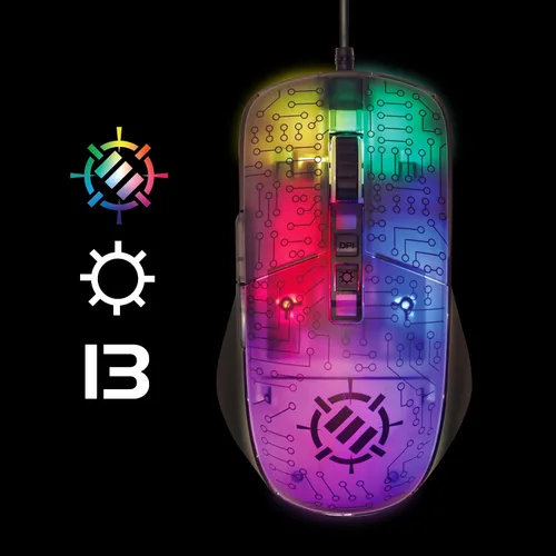 Vista 4 de ENHANCE Voltaic 2 Mouse para juegos, unisex, con cable, 7 botones programables, 7000 DPI, 13 modos de color, diseño ergonómico, USB Plug & Play