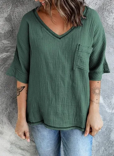 Vista 6 de Dokotoo Blusas tipo túnica para mujer con cuello en V y manga 34 para verano 2024