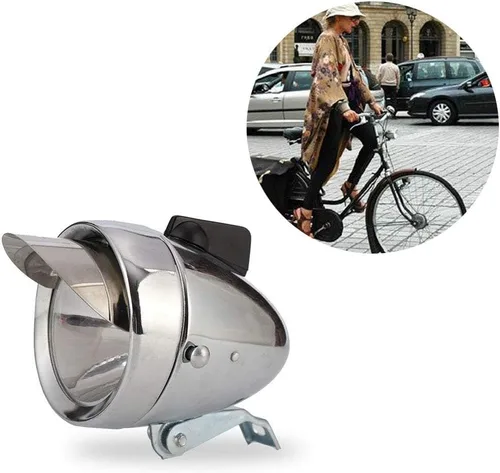 Vista 2 de Luz vintage para bicicleta, caja de metal clásica, faro delantero brillante para bicicleta nocturna, seguridad retro, suministros de bicicleta
