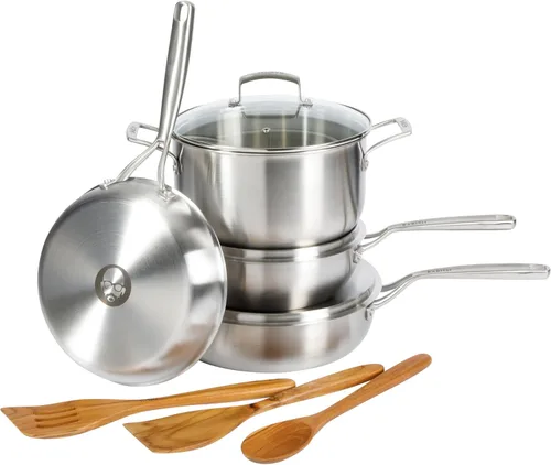 Vista 7 de Babish - Sartén de acero inoxidable de tres capas de 5 cuartos con tapa – Sartén para saltear de grado profesional para freír, sellar y comidas