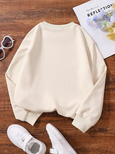 Vista 2 de SOLY HUX Sudadera de manga larga con cuello redondo y estampado de letras de corazón para niña