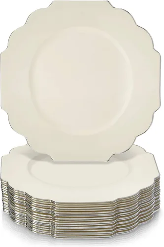 Vista 12 de SILVER SPOONS Platos desechables de diseño elegante para fiesta (10 piezas) Juego de cena desechable resistente de 10.75 pulgadas, platos de Blanco