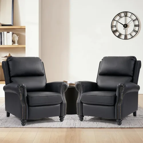 Vista 11 de CANMOV Sillón reclinable de piel sintética con decoración de remaches, sofá individual para sala de estar, color negro