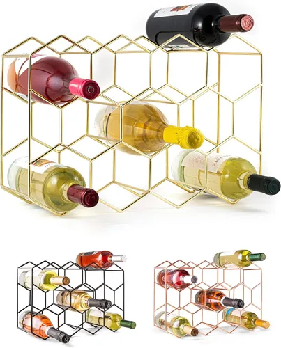Vista 11 de Gusto Nostro Estantes de vino pequeños para 8 botellas y 4 vasos, estante de vino para encimera con soporte para vidrio, moderno estante de vino