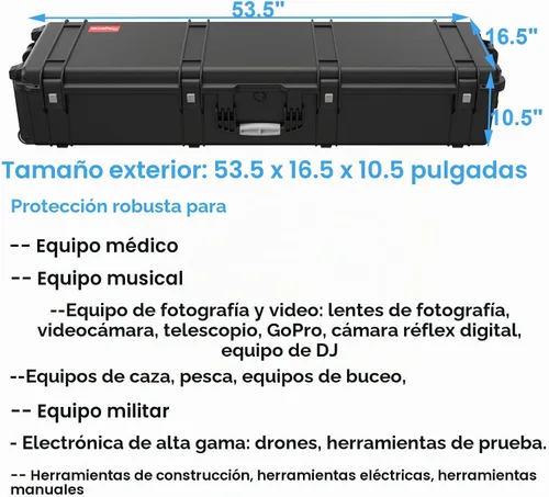 Vista 3 de Regetek Funda impermeable con ruedas de 53.5 x 16.5 x 10.5 pulgadas, con espuma/ruedas/3 asas grandes para cámara, herramienta, equipo, IP67, a