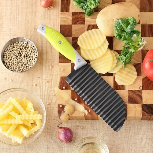 Vista 5 de VRUIFA Cortador de papas fritas para papas fritas, cortador de arrugas para verduras, papas, pepino, zanahoria y fruta, con mango antideslizante