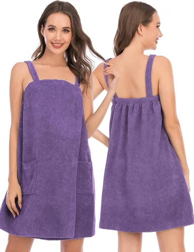 Vista 114 de Veseacky Toalla de baño para mujer con bolsillo, bata de spa ajustable y diadema facial