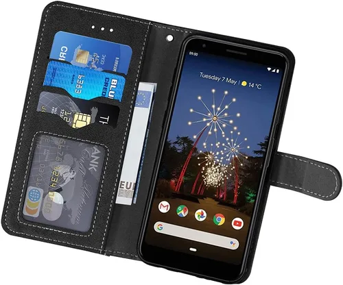 Vista 3 de Asuwish Funda compatible con Google Pixel 3a y protector de pantalla de vidrio templado, correa de muñeca, soporte para tarjetas de crédito