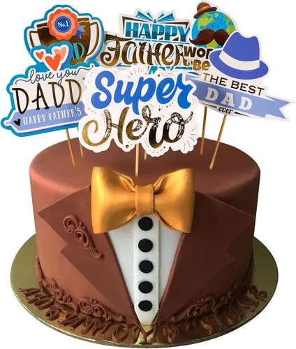 Vista 13 de Gyufise 24 adornos para cupcakes con purpurina para el Día del Padre, diseño de bigote con purpurina, para papá, mejor papá, herramienta