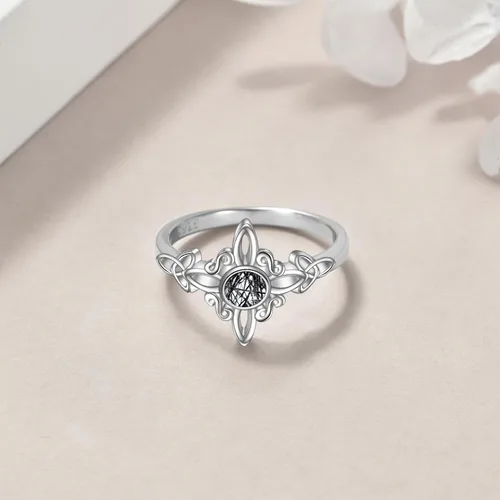 Vista 5 de YAFEINI Anillo de nudo de bruja de plata de ley 925, anillo de nudo de trinidad celta, joyería de nudo de bruja para mujer