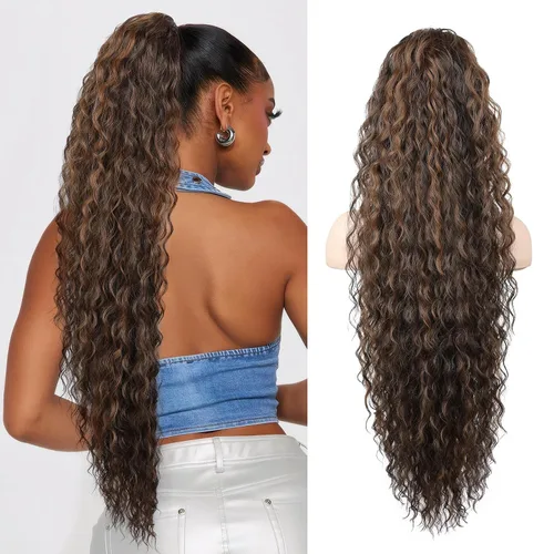Vista 17 de SEIKEA Extensión de cola de caballo, cola de caballo falsa de 22" larga, ligera, rizada natural completa con cordón, extensión de cabello
