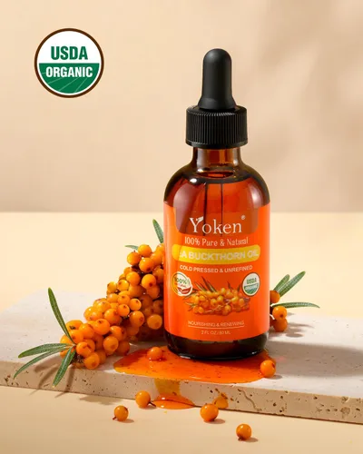 Vista 2 de Aceite de espino amarillo orgánico USDA, 2 onzas, aceite de bayas prensado en frío para el cabello facial