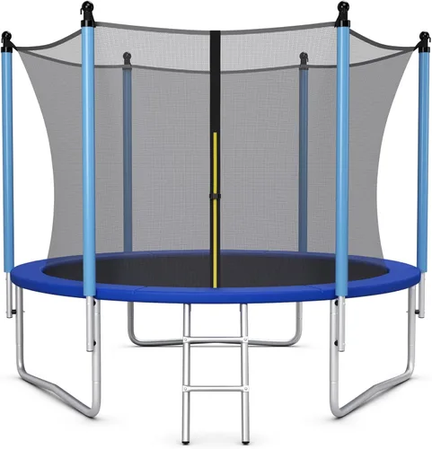 Vista 12 de GYMAX - Trampolín recreativo de 8, 10, 12, 14, 15 y 16 pies, con red de seguridad y escalera, certificado por ASTM, trampolín para exteriores