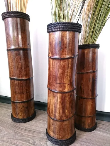 Vista 2 de Bamboo Floor Vases Available in Different Heigh, Set of 3