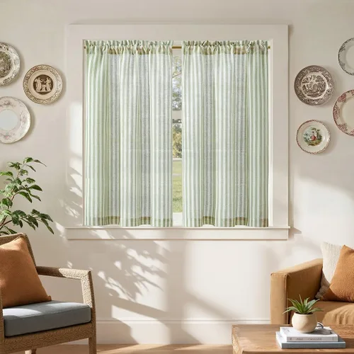 Vista 60 de Jinchan - Cortinas de lino a rayas para cocina, 24 pulgadas, beige, 2