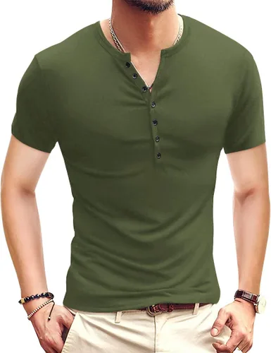 Vista 10 de YTD - Camiseta de manga larga Henley básica ajustada para hombre, estilo casual