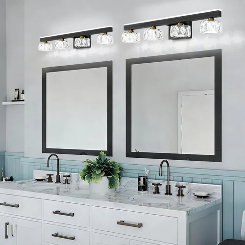 Vista 7 de Lámparas de tocador de baño de cristal negro sobre espejo para iluminación de baño (4 luces)