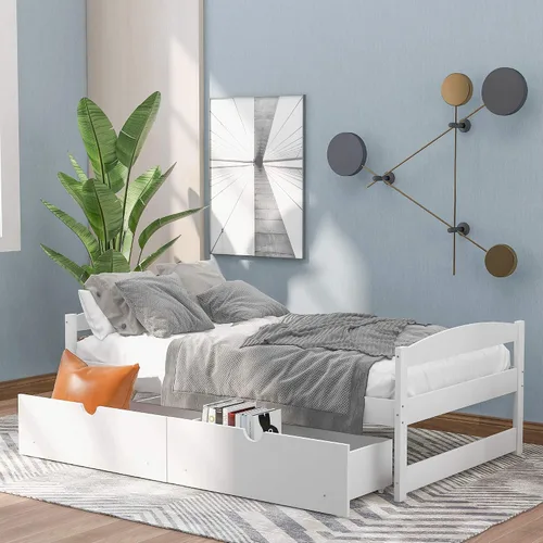 Vista 8 de SOFTSEA Base de cama de tamaño individual para niños, cama de plataforma con cabecera de almacenamiento y luz LED, marco de cama de plataforma