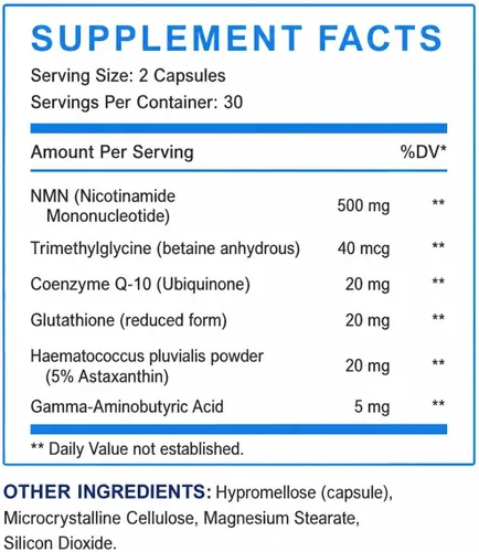 Vista 5 de Complejo NMN 500mg por porción, 60 cápsulas