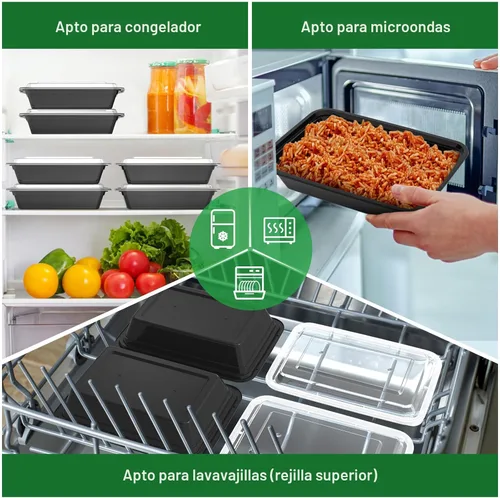 Vista 5 de Paquete de 50 (100 piezas) Recipientes para Preparación de Comidas de 32 oz Reutilizables con Tapas de Apertura Fácil, Resistentes a Prueba de Fugas