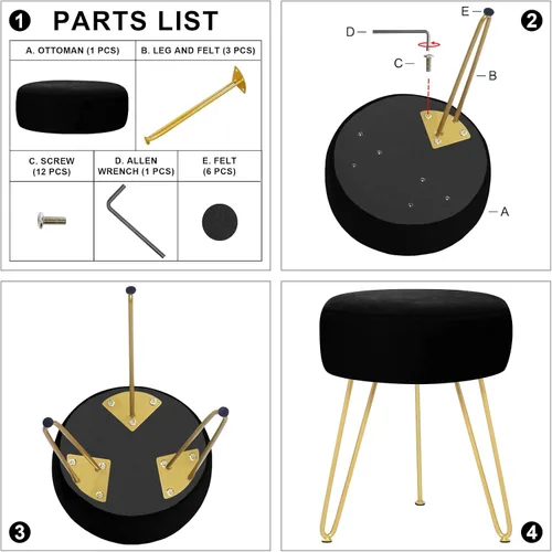 Vista 7 de GERANT Taburetes de tocador multifuncionales – Taburete otomano redondo de terciopelo moderno – Taburete tapizado – Taburete de mesa auxiliar