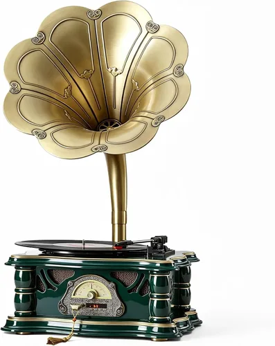 Vista 8 de Tocadiscos vintage de madera para gramófono, tocadiscos de fonógrafo retro, tocadiscos de 3 velocidades para discos de vinilo con reproducción