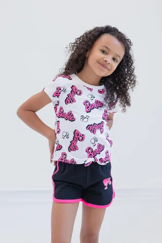 Vista 6 de Barbie Conjunto de camiseta y pantalones cortos activos de delfín Conjunto moderno para niñas coordinadas