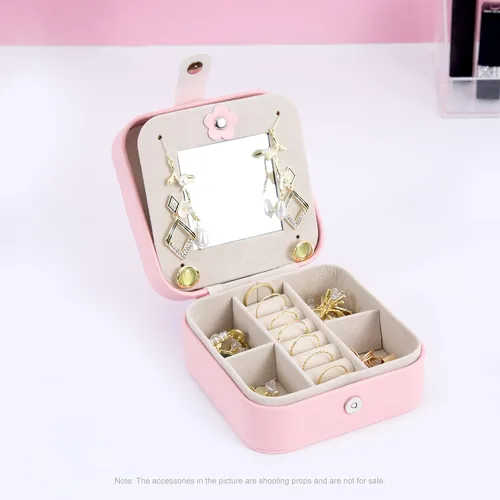 Vista 5 de Noneea Joyero mini estuche de viaje, portátil, de cuero, organizador de anillos, caja de regalo, para niñas, mujeres, Navidad, día de San Valentín