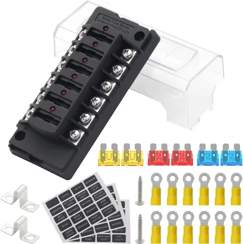 Vista 2 de Bloque de fusibles de 6 vías automotriz barco marino coche cámper remolque RV autocaravana caja de fusibles de energía solar 12V - 32V indicador LED