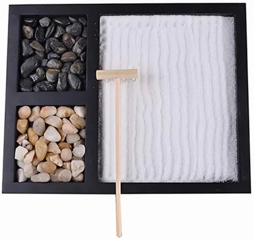 Vista 6 de TOPINCN Kit de jardín zen, meditación, yoga, mesa japonesa, mesa de roca, arena, chakras, santuario, altar, decoración zen, hogar, oficina