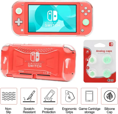 Vista 5 de Switch Lite - Paquete de accesorios, kit con funda de transporte, funda de TPU con protector de pantalla, base de carga, soporte de juego, funda