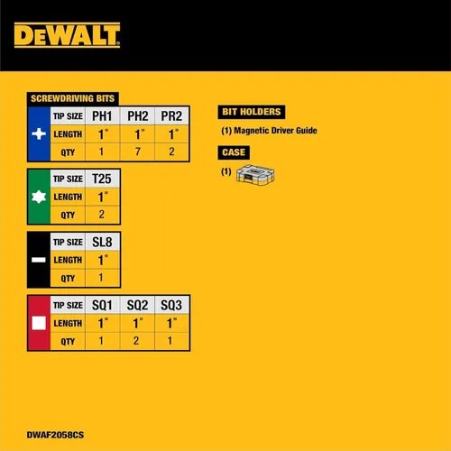 Vista 2 de DEWALT Juego de guía de accionamiento magnético compacto, amarillo (DWAF2058CS) de 18 uds