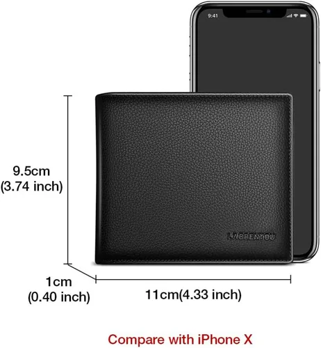 Vista 15 de LAORENTOU Billeteras de cuero genuino para hombre, billeteras plegables con cremallera, bolsillo para monedas, casual, cartera delgada