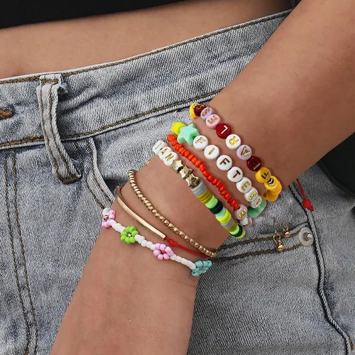 Vista 5 de Gpurplebud Pulseras y calcomanías de amistad, pulseras de cuentas o pulseras de arcilla polimérica, traje inspirado en álbum, regalos para fanáticos