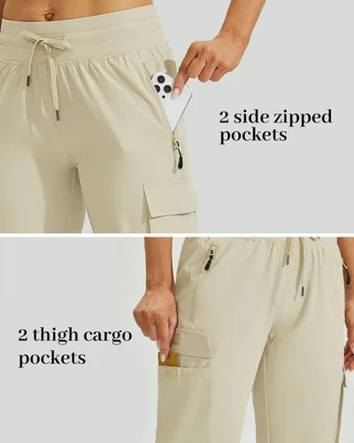 Vista 3 de Willit Pantalones de golf tipo cargo para mujer, con bolsillos, de secado rápido, ligeros, casuales para exteriores