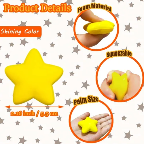Vista 2 de 24 bolas de estrés de estrella, mini bolas de espuma para apretar, juguetes amarillos para aliviar la ansiedad para recompensas escolares, premios