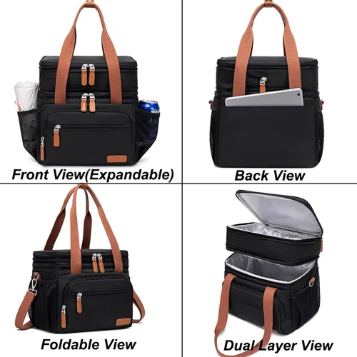 Vista 8 de Weitars Lonchera para mujeres y hombres, lonchera grande con doble compartimento para hombres, lonchera para adultos, para enfermeras, oficina, Caqui