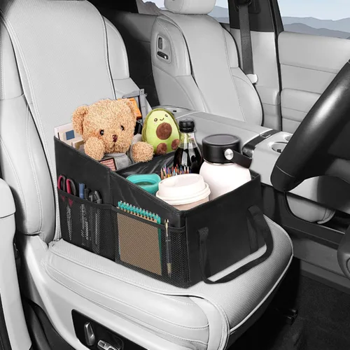 Vista 4 de Organizador de automóvil, organizador de asiento trasero de automóvil para niños, organizador de automóvil con divisiones, asas y múltiples