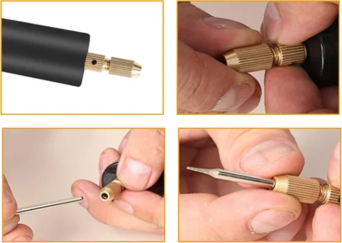 Vista 6 de Mini taladro de mano eléctrico, DC 5V portátil de mano micro USB taladro con 3 brocas de repuesto, rango de pinza de 0.028-0.051 in