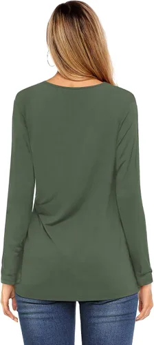 Vista 2 de Amoretu Tops para mujer, camisetas básicas de manga larga, lisas, casuales, holgadas, cuello redondo, para ropa de otoño