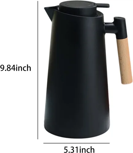 Vista 6 de Jarra térmica de doble pared de 1 litro, olla térmica al vacío con mango de madera, hervidor de agua, frasco aislado, jarra de té que mantiene