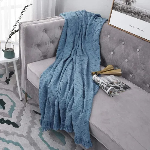 Vista 8 de Simple&Opulence Manta 100% algodón para cama, sofá, manta tejida geométrica de lujo bohemia con borlas, suave, ligera, acogedora, transpirable